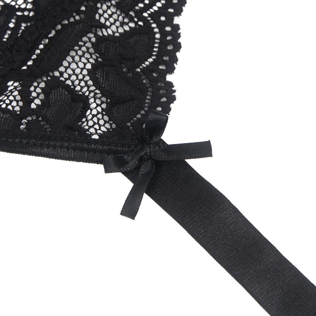 Sexy Schwarze Spitzen-Garter-Panty mit Metall-Clips, 88% Nylon, 12% Spandex, verstellbar