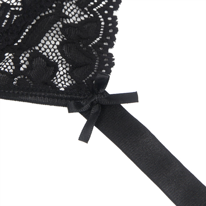 Sexy Schwarze Spitzen-Garter-Panty mit Metall-Clips, 88% Nylon, 12% Spandex, verstellbar