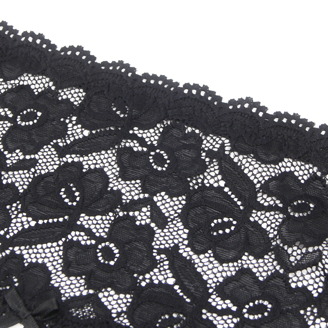 Sexy Schwarze Spitzen-Garter-Panty mit Metall-Clips, 88% Nylon, 12% Spandex, verstellbar