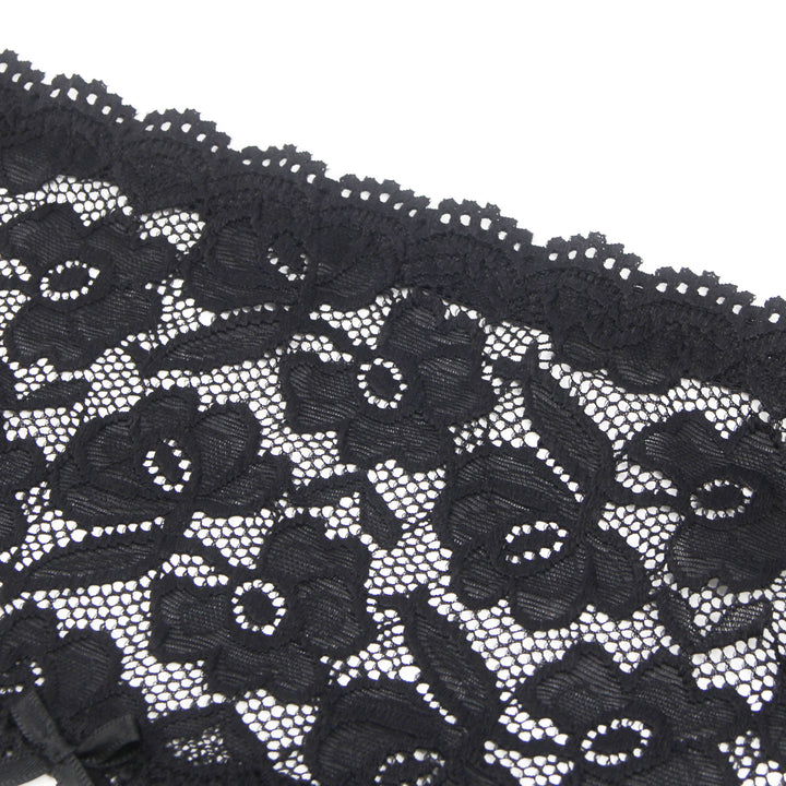 Sexy Schwarze Spitzen-Garter-Panty mit Metall-Clips, 88% Nylon, 12% Spandex, verstellbar