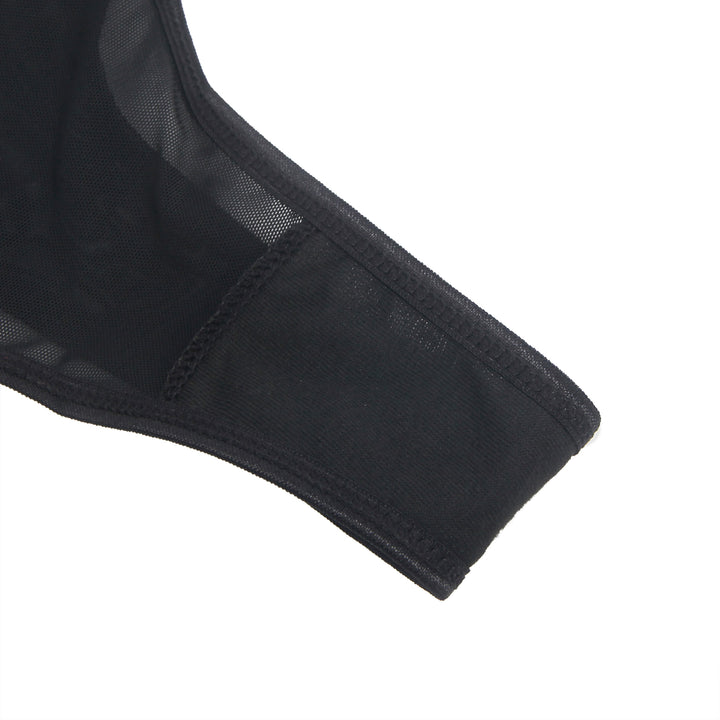 Sexy Schwarze Spitzen-Garter-Panty mit Schleife & Metall-Clips, 88% Nylon, 12% Spandex