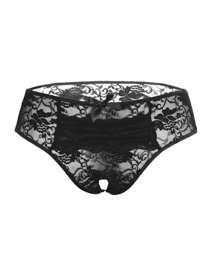 Sexy Schwarze Crotchless Spitze Panty, 88% Nylon, 12% Spandex – verführerisch & dehnbar