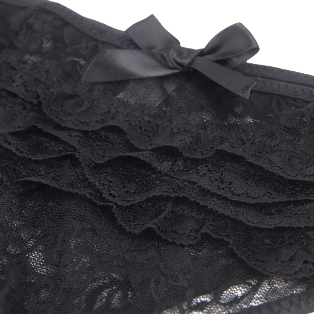 Sexy Schwarze Crotchless Spitze Panty, 88% Nylon, 12% Spandex – verführerisch & dehnbar