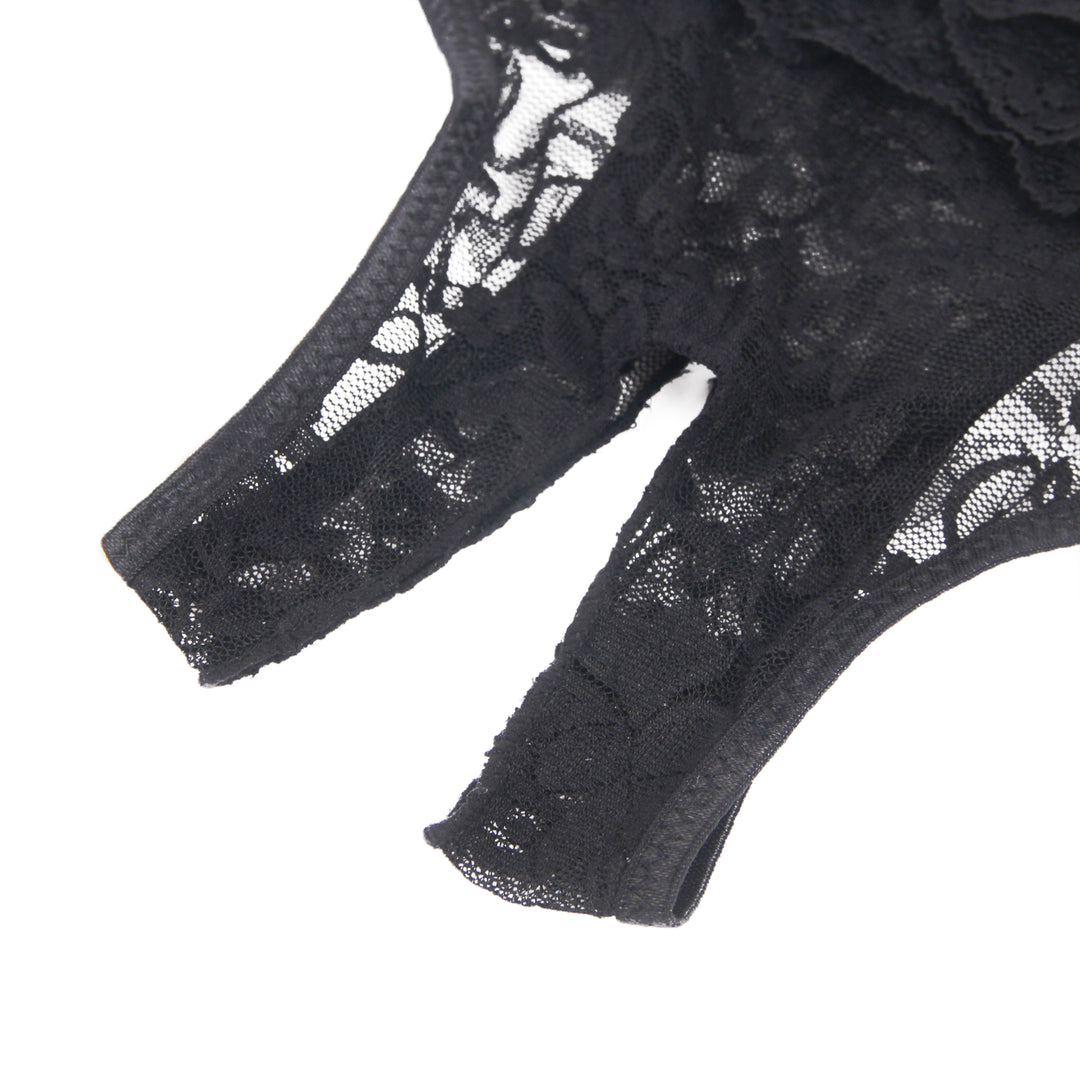 Sexy Schwarze Crotchless Spitze Panty, 88% Nylon, 12% Spandex – verführerisch & dehnbar