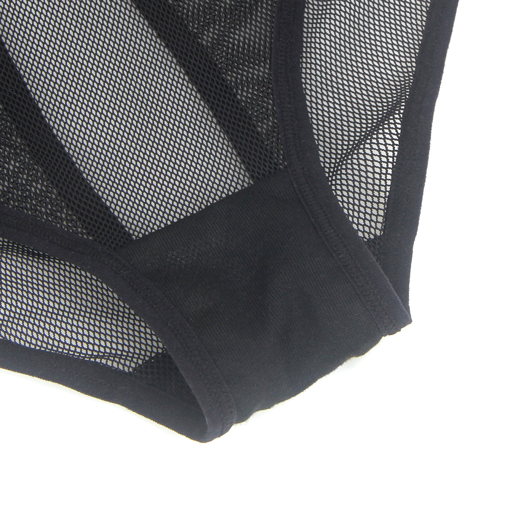 Sexy Schwarze Mesh Panty mit offenem Rücken, 88% Polyamid, 12% Elastan, transparent