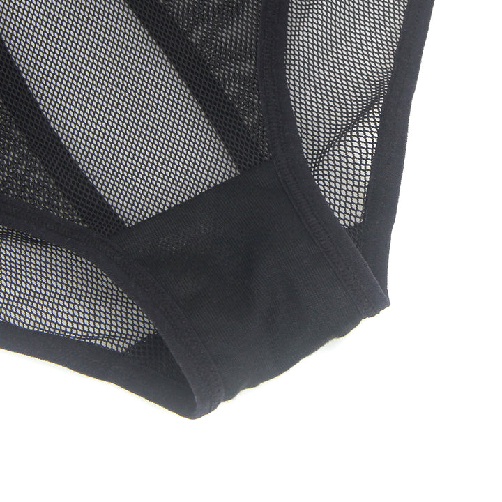 Sexy Schwarze Mesh Panty mit offenem Rücken, 88% Polyamid, 12% Elastan, transparent