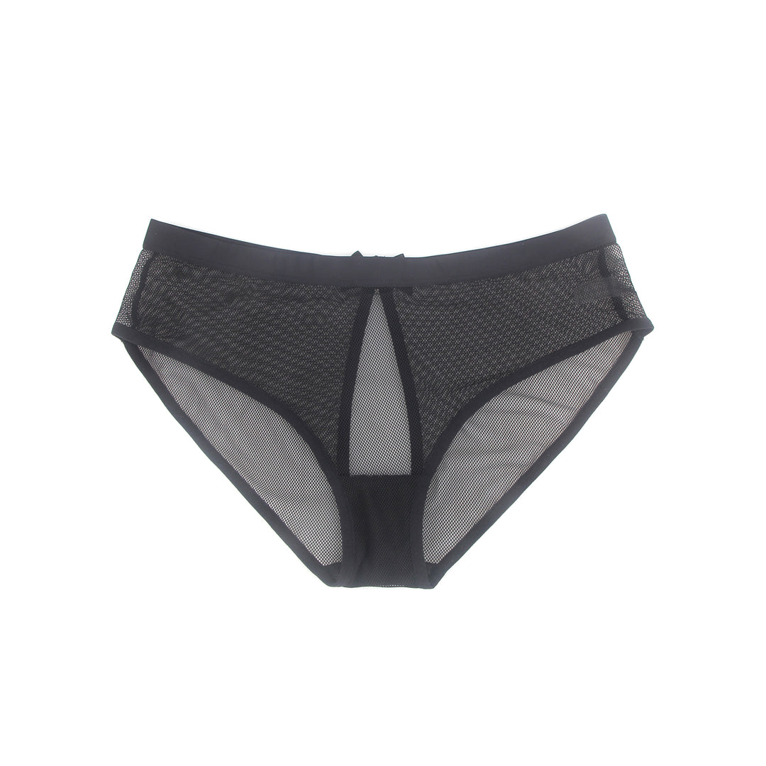 Sexy Schwarze Mesh Panty mit offenem Rücken, 88% Polyamid, 12% Elastan, transparent