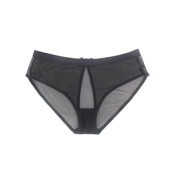 Sexy Schwarze Mesh Panty mit offenem Rücken, 88% Polyamid, 12% Elastan, transparent