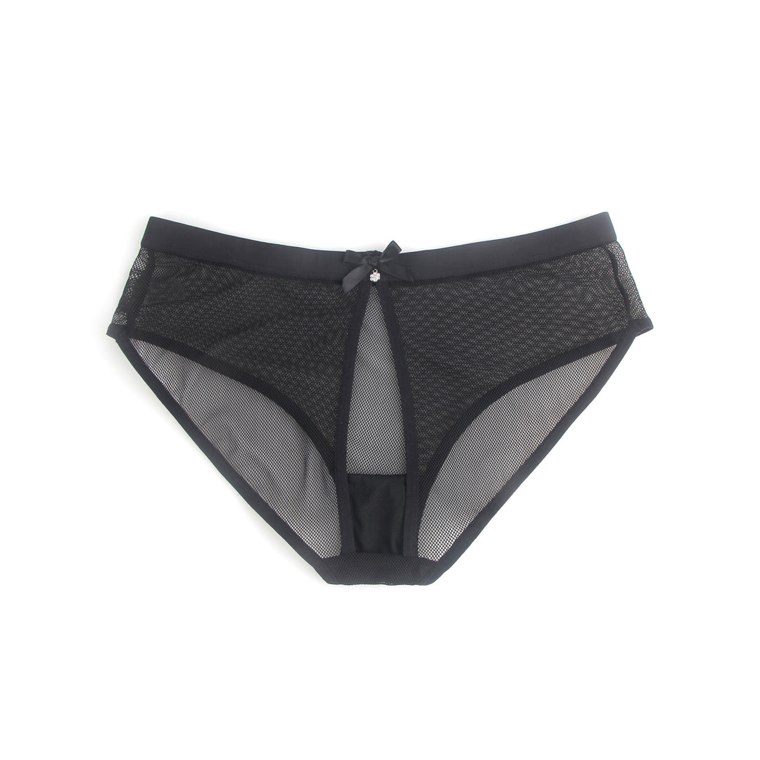 Sexy Schwarze Mesh Panty mit offenem Rücken, 88% Polyamid, 12% Elastan, transparent