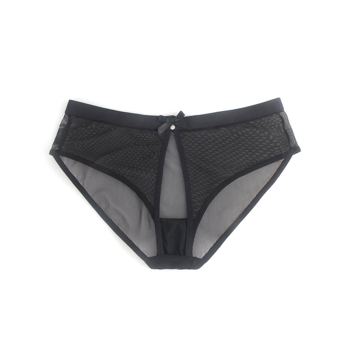 Sexy Schwarze Mesh Panty mit offenem Rücken, 88% Polyamid, 12% Elastan, transparent