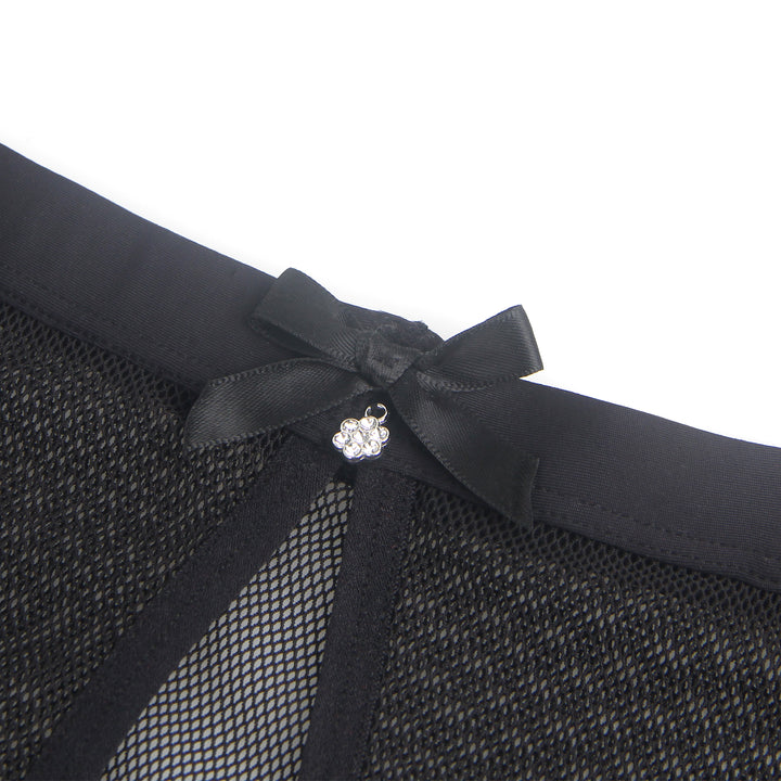 Sexy Schwarze Mesh Panty mit offenem Rücken, 88% Polyamid, 12% Elastan, transparent