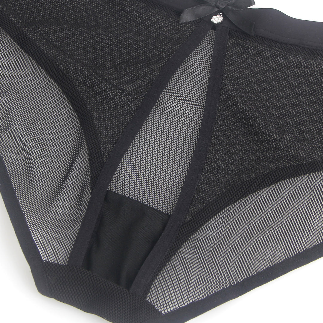 Sexy Schwarze Mesh Panty mit offenem Rücken, 88% Polyamid, 12% Elastan, transparent