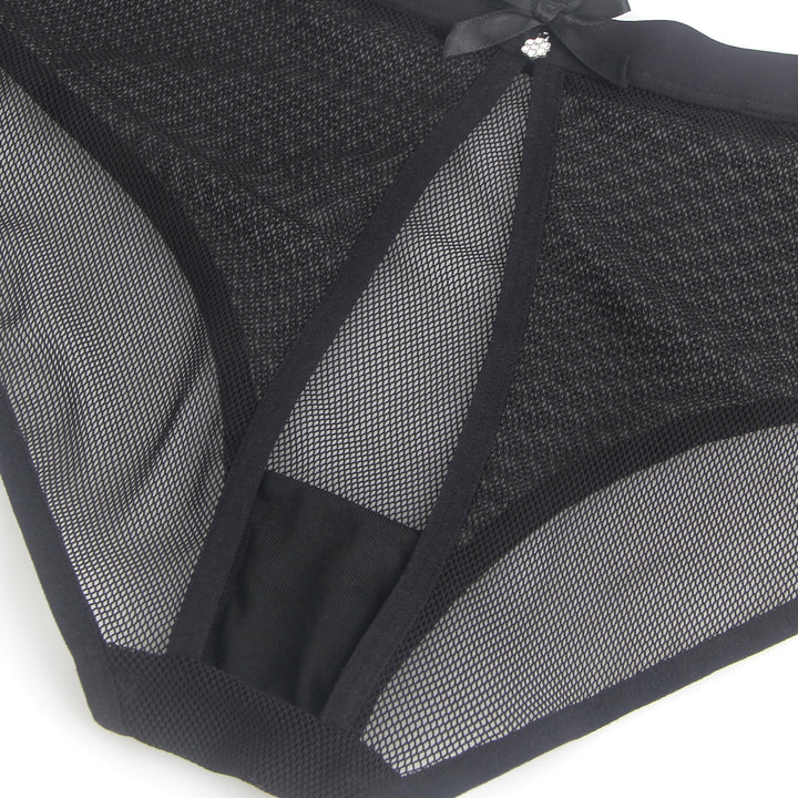 Sexy Schwarze Mesh Panty mit offenem Rücken, 88% Polyamid, 12% Elastan, transparent