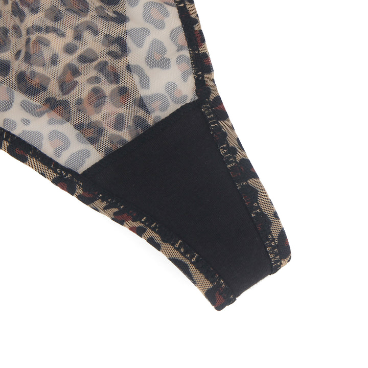 Sexy Leopard Print Mesh String Damen, 88% Polyamid, 12% Elastan, transparent & dehnbar