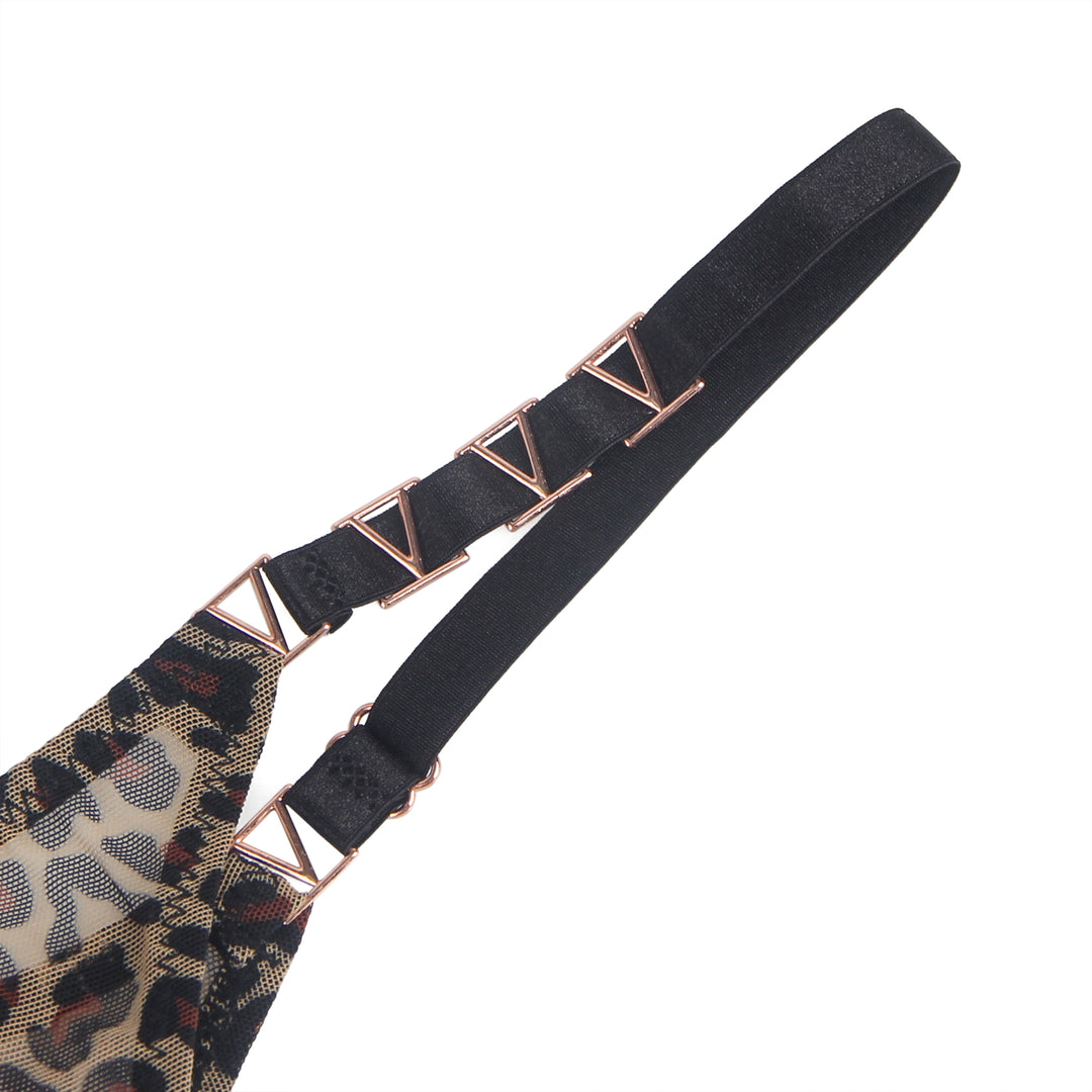 Sexy Leopard Print Mesh String Damen, 88% Polyamid, 12% Elastan, transparent & dehnbar
