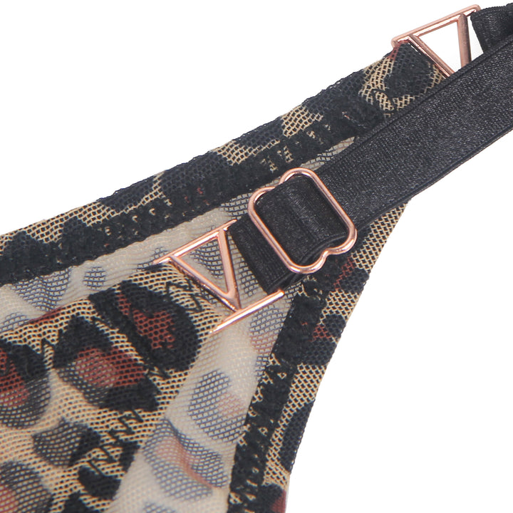 Sexy Leopard Print Mesh String Damen, 88% Polyamid, 12% Elastan, transparent & dehnbar