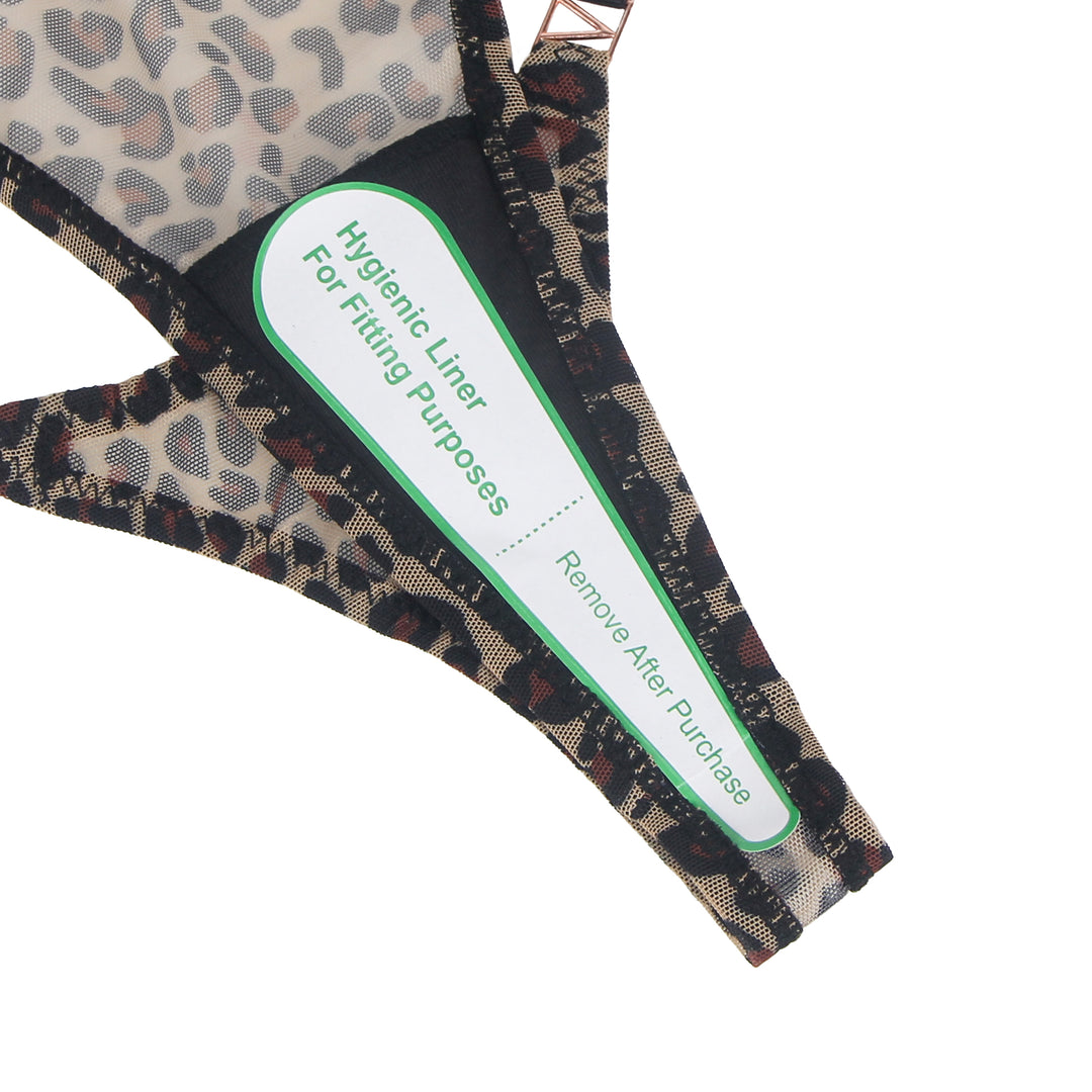 Sexy Leopard Print Mesh String Damen, 88% Polyamid, 12% Elastan, transparent & dehnbar