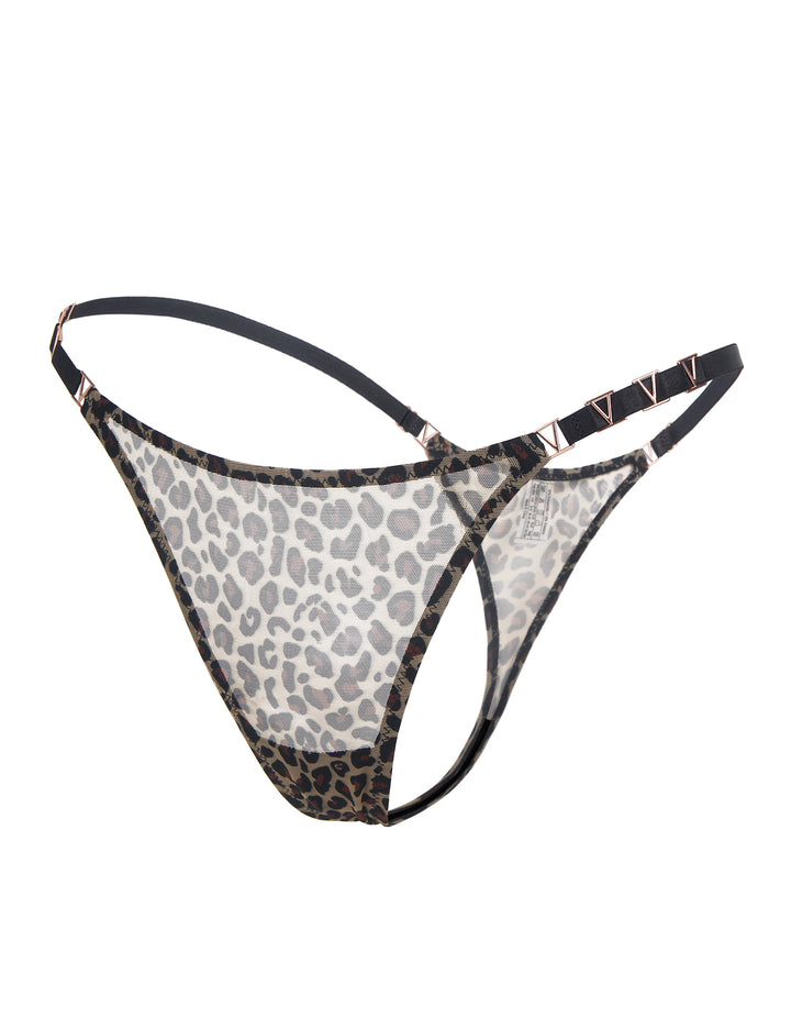 Sexy Leopard Print Mesh String Damen, 88% Polyamid, 12% Elastan, transparent & dehnbar
