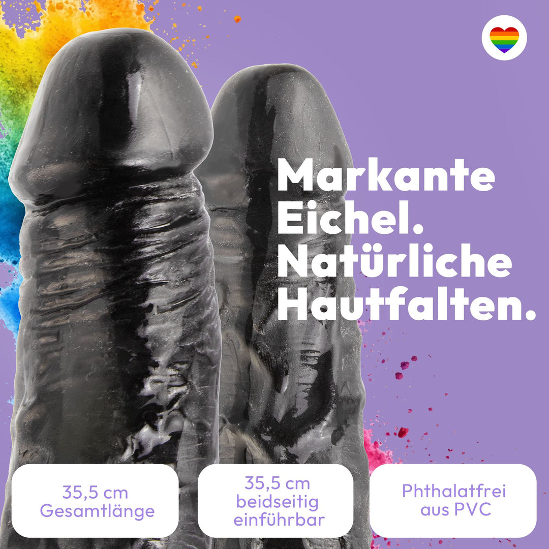 Marielove Doppeldildo Natural Schwarz 35,5cm–beidseitig einführbar
