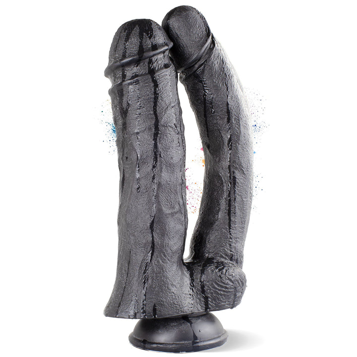 Marielove Doppeldildo 33cm Schwarz mit Saugnapf-Basis – zwei Schäfte Ø 5,5 & 6,5 cm