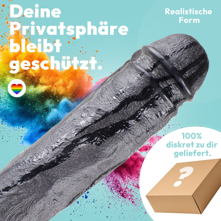 Marielove Doppeldildo 33cm Schwarz mit Saugnapf-Basis – zwei Schäfte Ø 5,5 & 6,5 cm
