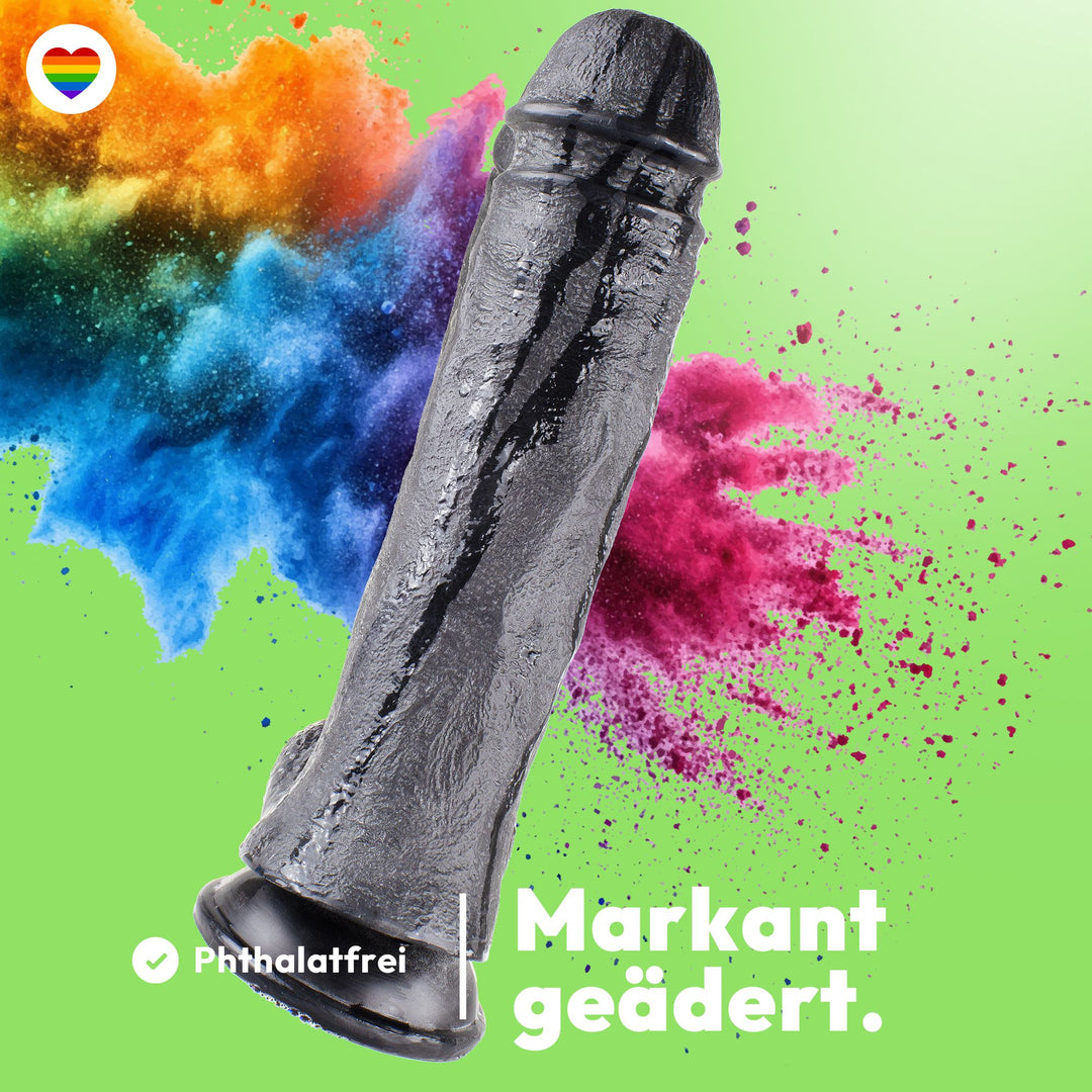 Marielove Doppeldildo 33cm Schwarz mit Saugnapf-Basis – zwei Schäfte Ø 5,5 & 6,5 cm