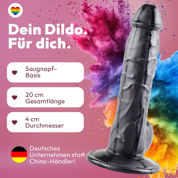 Marielove Dildo 20cm Schwarz–Markante Eichel mit Saugnapf Sex Toy