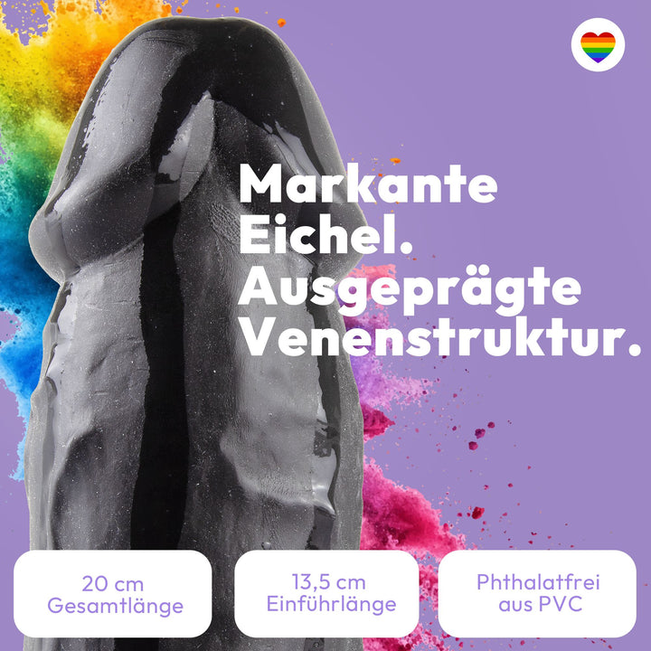 Marielove Dildo 20cm Schwarz–Markante Eichel mit Saugnapf Sex Toy
