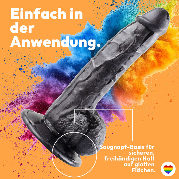 Marielove Dildo 20cm Schwarz–Markante Eichel mit Saugnapf Sex Toy