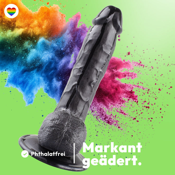 Marielove Dildo 20cm Schwarz–Markante Eichel mit Saugnapf Sex Toy