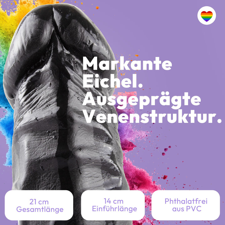 Marielove Dildo Schwarz 21cm mit markanter Eichel & Venenstruktur