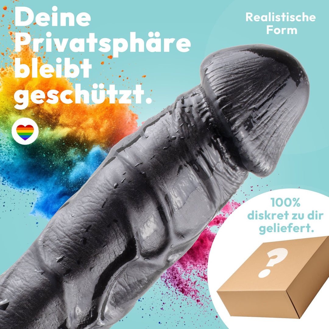 Marielove Dildo Schwarz 21cm mit markanter Eichel & Venenstruktur