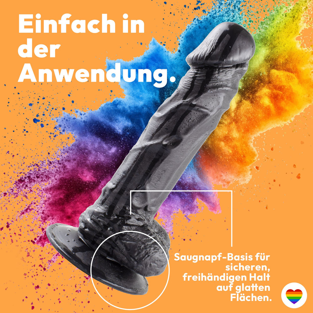 Marielove Dildo Schwarz 21cm mit markanter Eichel & Venenstruktur