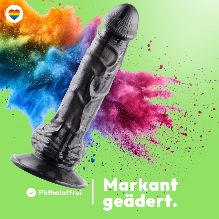 Marielove Dildo Schwarz 21cm mit markanter Eichel & Venenstruktur