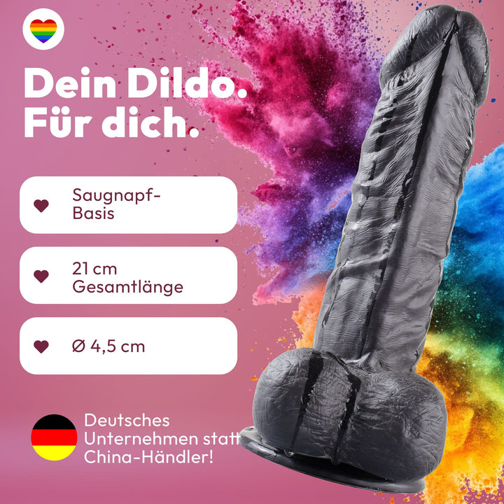 Marielove Dildo Realistisch Schwarz 21 cm mit Saugnapf-Basis – Hautfalten-Textur