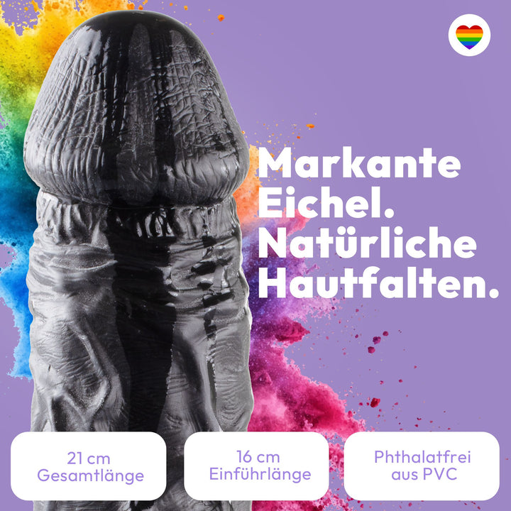 Marielove Dildo Realistisch Schwarz 21 cm mit Saugnapf-Basis – Hautfalten-Textur