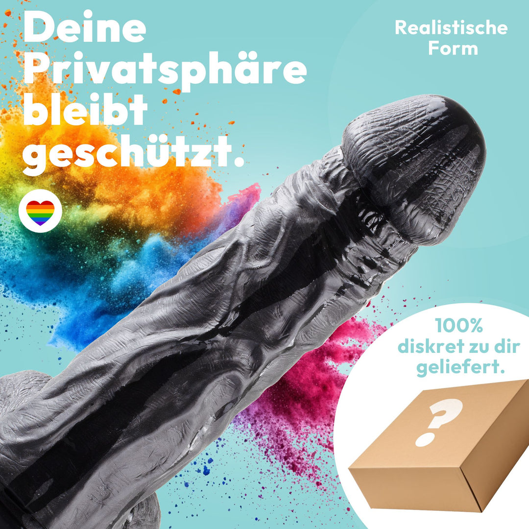Marielove Dildo Realistisch Schwarz 21 cm mit Saugnapf-Basis – Hautfalten-Textur
