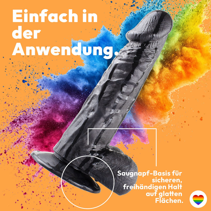 Marielove Dildo Realistisch Schwarz 21 cm mit Saugnapf-Basis – Hautfalten-Textur