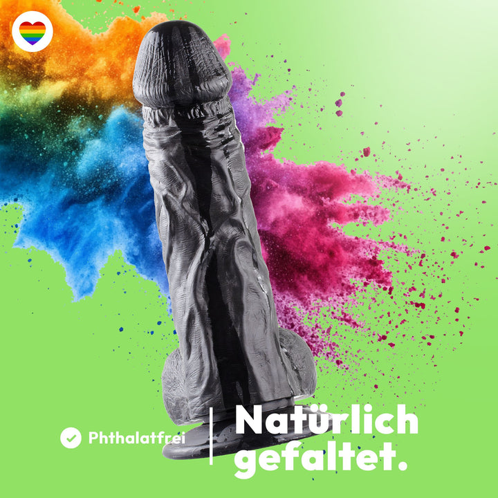 Marielove Dildo Realistisch Schwarz 21 cm mit Saugnapf-Basis – Hautfalten-Textur