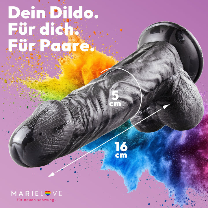 Marielove Dildo Realistisch Schwarz 21 cm mit Saugnapf-Basis – Hautfalten-Textur