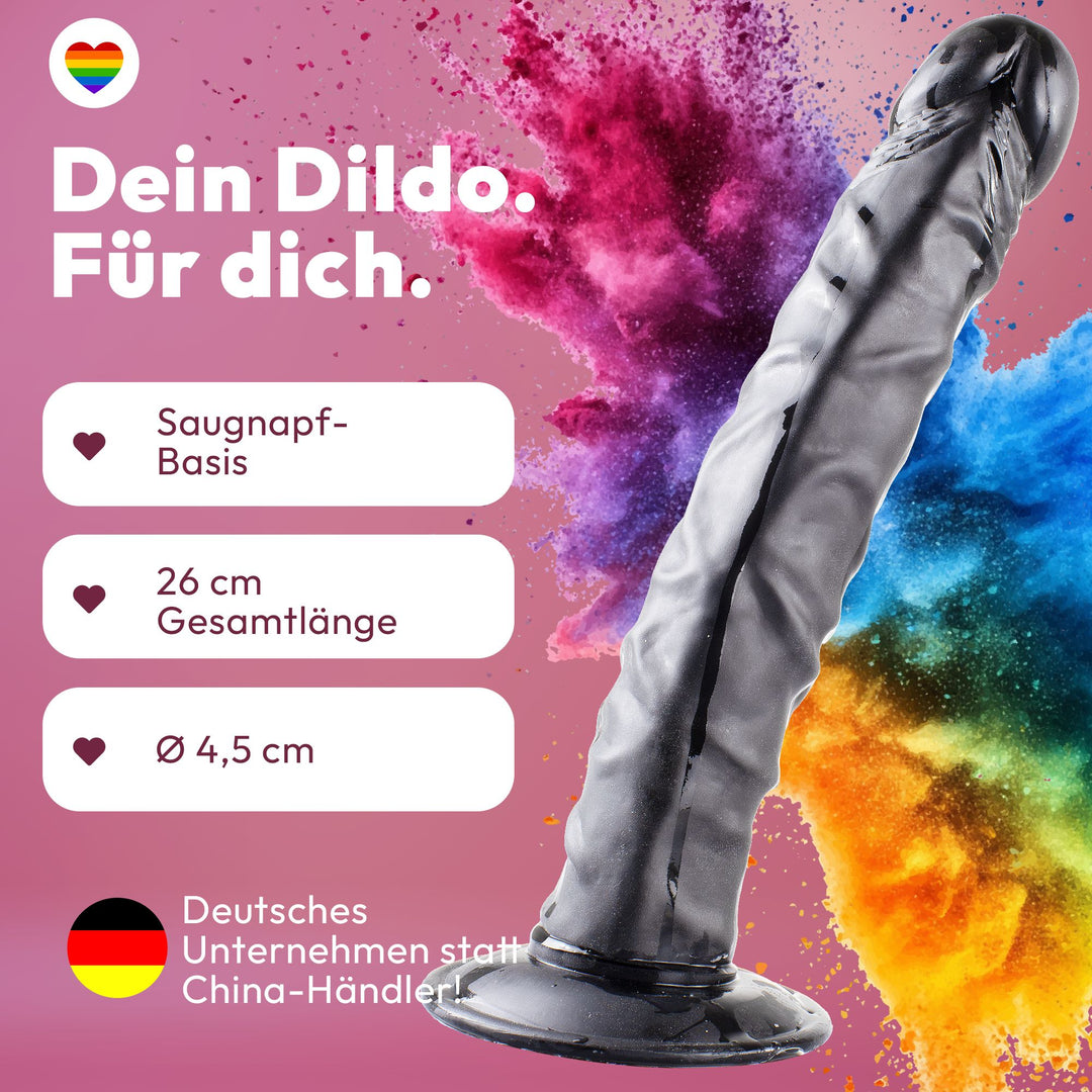 Marielove Dildo Natural Long Schwarz 26cm mit Saugnapfs–Hautfalten-Textur