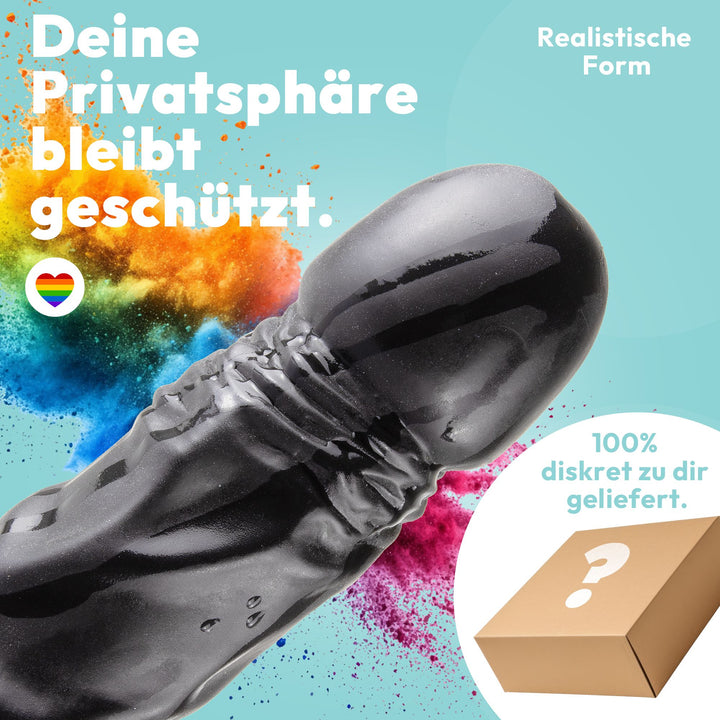Marielove Dildo Natural Long Schwarz 26cm mit Saugnapfs–Hautfalten-Textur