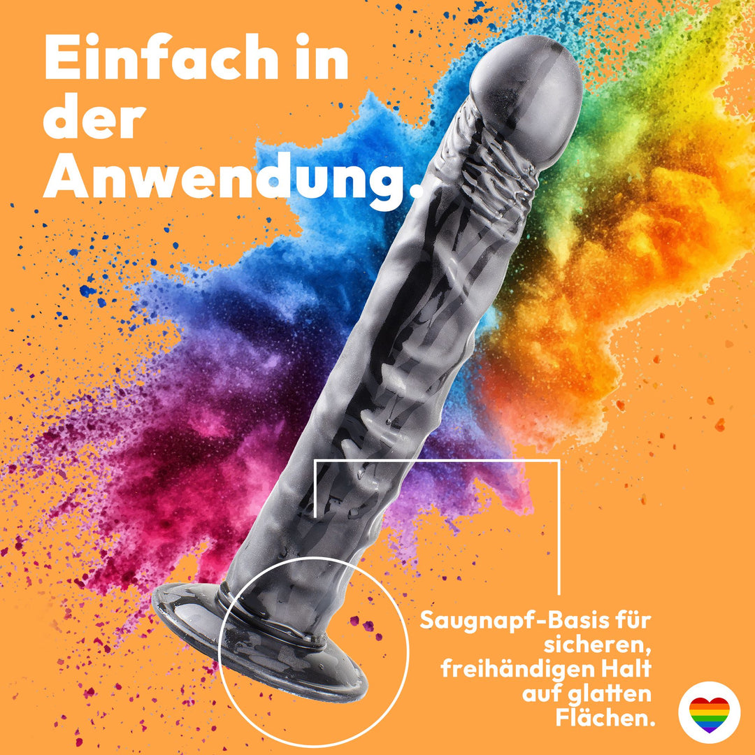 Marielove Dildo Natural Long Schwarz 26cm mit Saugnapfs–Hautfalten-Textur