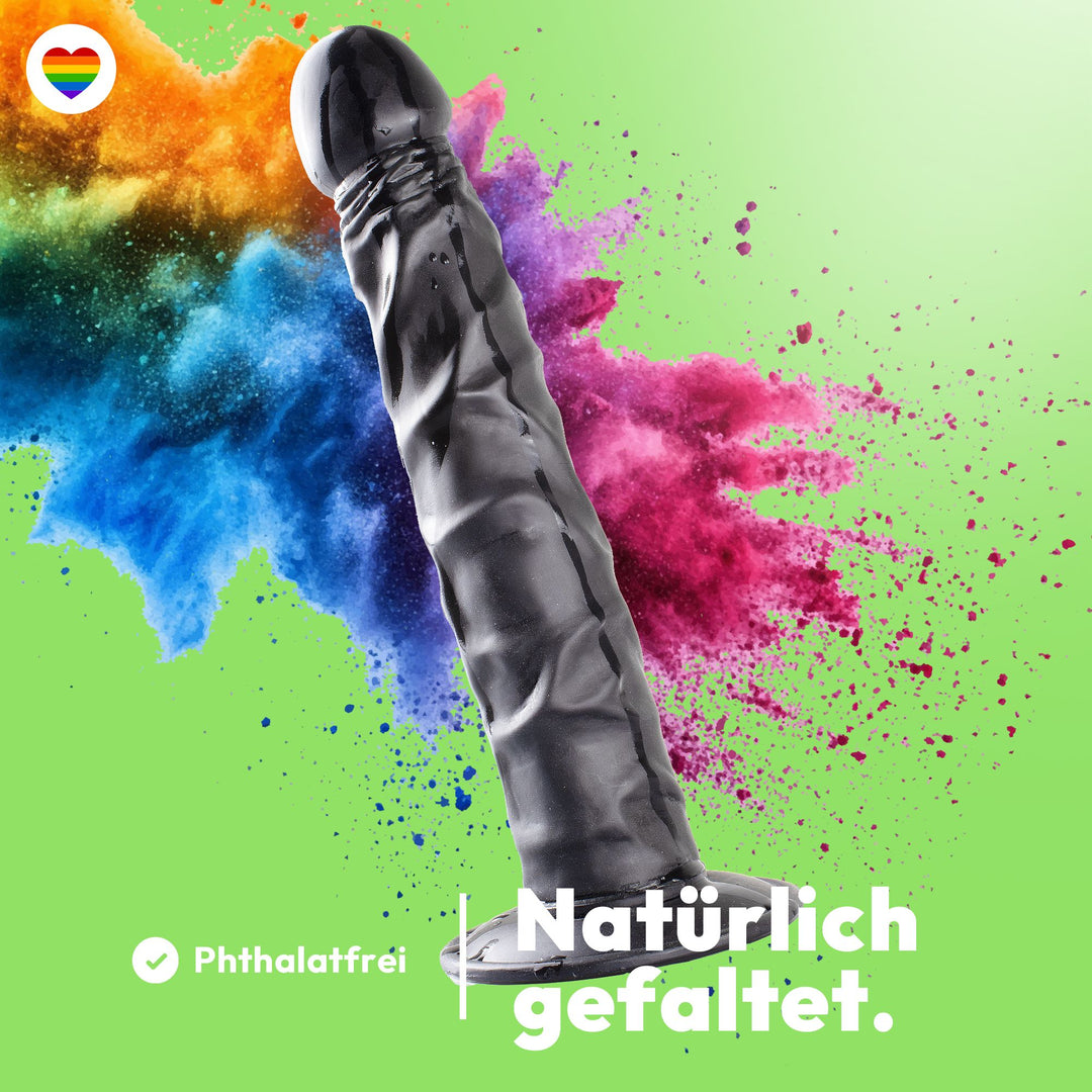 Marielove Dildo Natural Long Schwarz 26cm mit Saugnapfs–Hautfalten-Textur