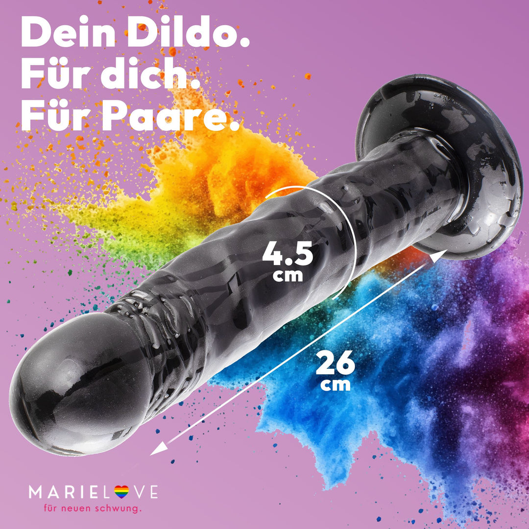 Marielove Dildo Natural Long Schwarz 26cm mit Saugnapfs–Hautfalten-Textur