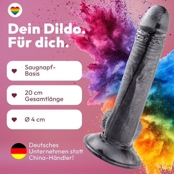 Marielove Realistischer Dildo mit Hodensack und Saugnapf, 20cm, Schwarz