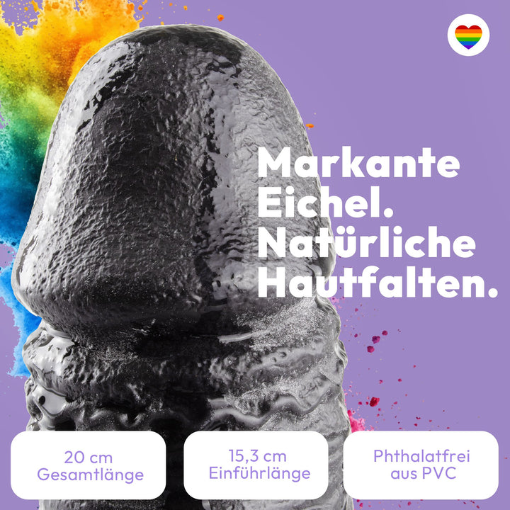 Marielove Realistischer Dildo mit Hodensack und Saugnapf, 20cm, Schwarz
