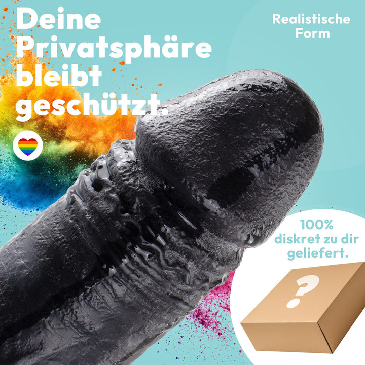 Marielove Realistischer Dildo mit Hodensack und Saugnapf, 20cm, Schwarz