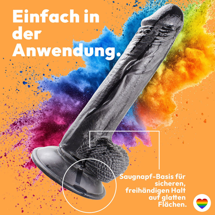 Marielove Realistischer Dildo mit Hodensack und Saugnapf, 20cm, Schwarz
