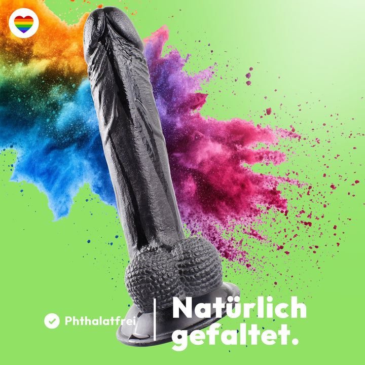 Marielove Realistischer Dildo mit Hodensack und Saugnapf, 20cm, Schwarz